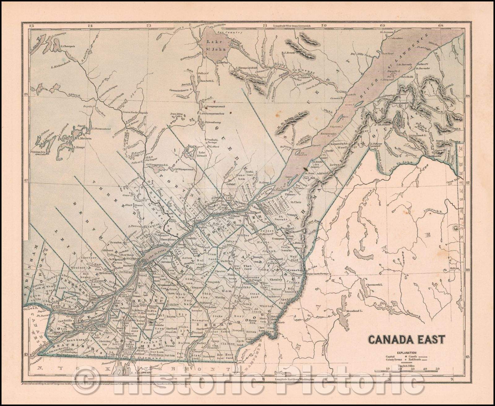 Historic Map - Canada East, 1845, Sidney Morse - Vintage Wall Art