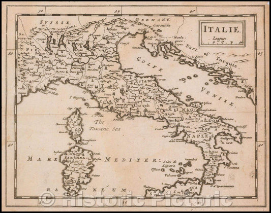 Historic Map - Italie, 1681, Sir Jonas Moore - Vintage Wall Art
