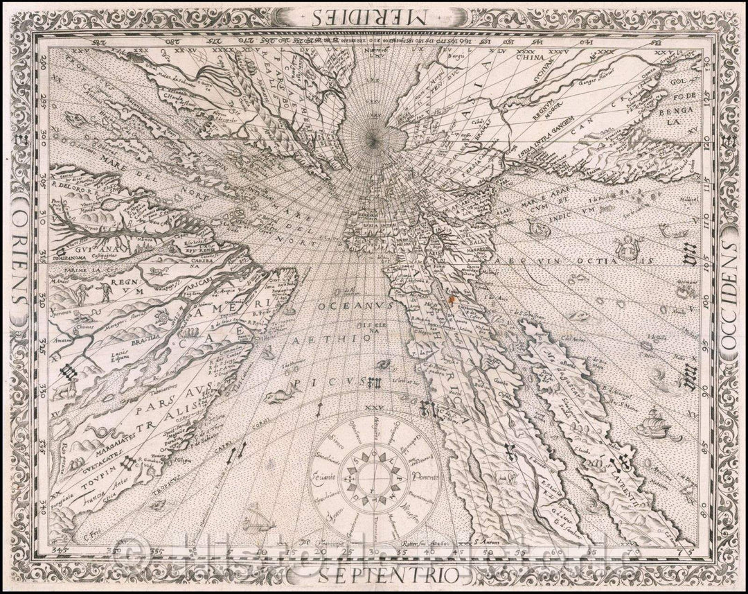 Historic Map - World on a Gnomonic or Sundial Projection, 1640, Franz Ritter - Vintage Wall Art