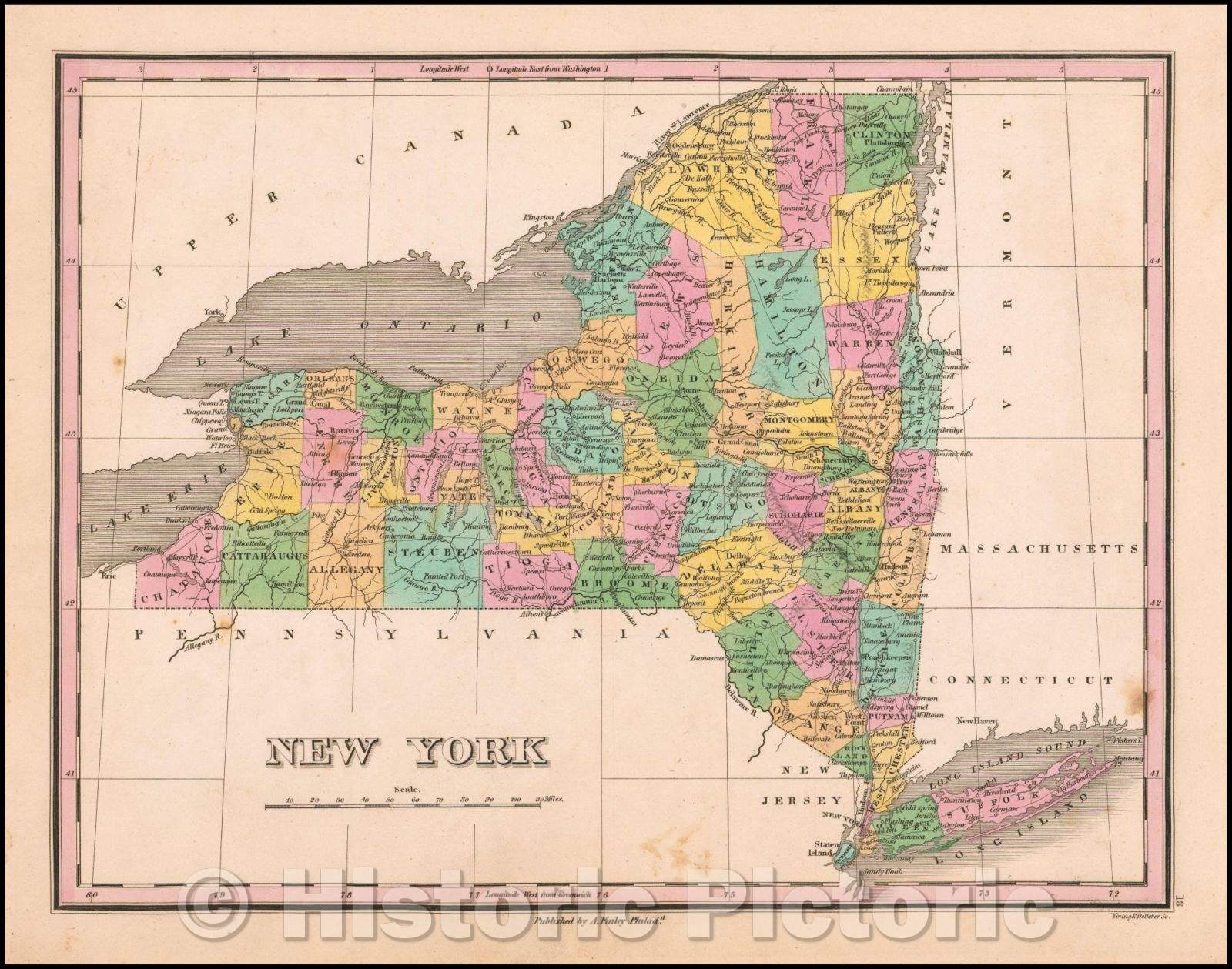 Historic Map - Map of the State of New York, 1826, Anthony Finley - Vintage Wall Art