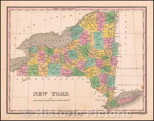 Historic Map - Map of the State of New York, 1826, Anthony Finley - Vintage Wall Art