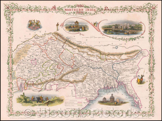 Historic Map - Northern India, 1851, John Tallis - Vintage Wall Art