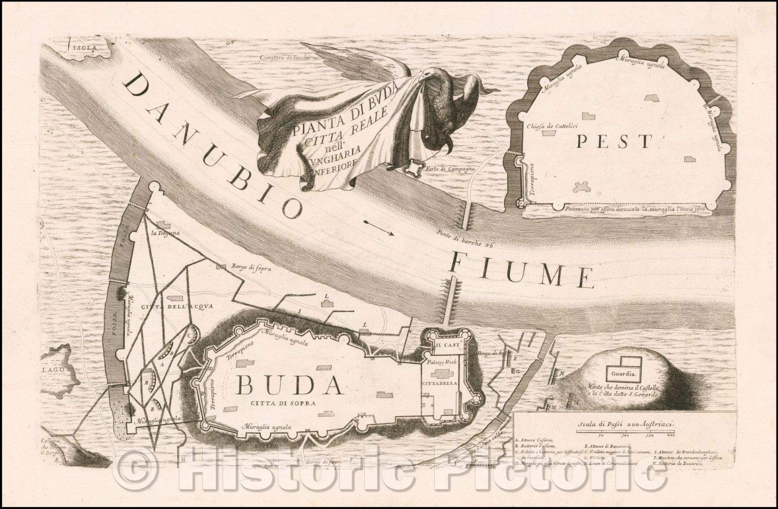 Historic Map - Pianta Di Buda Citta REale nel'' Ungharia Inferiore/Plan of Budapest by Vincenzo Maria Coronelli, 1695, Vincenzo Maria Coronelli - Vintage Wall Art