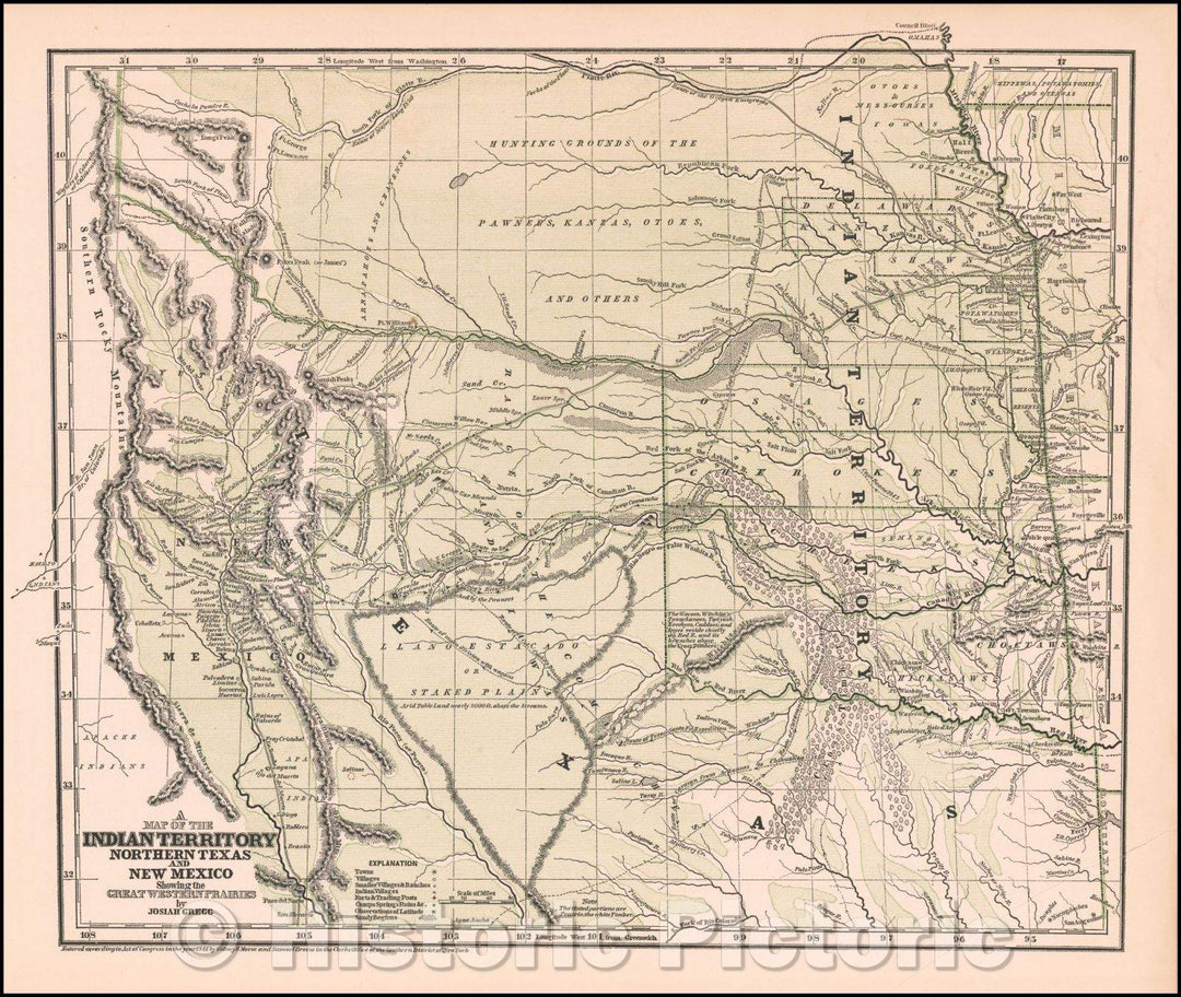 Historic Map - Indian Territory, Northern Texas And New Mexico Showing the Great Western Prairies, 1844, Josiah Gregg v3