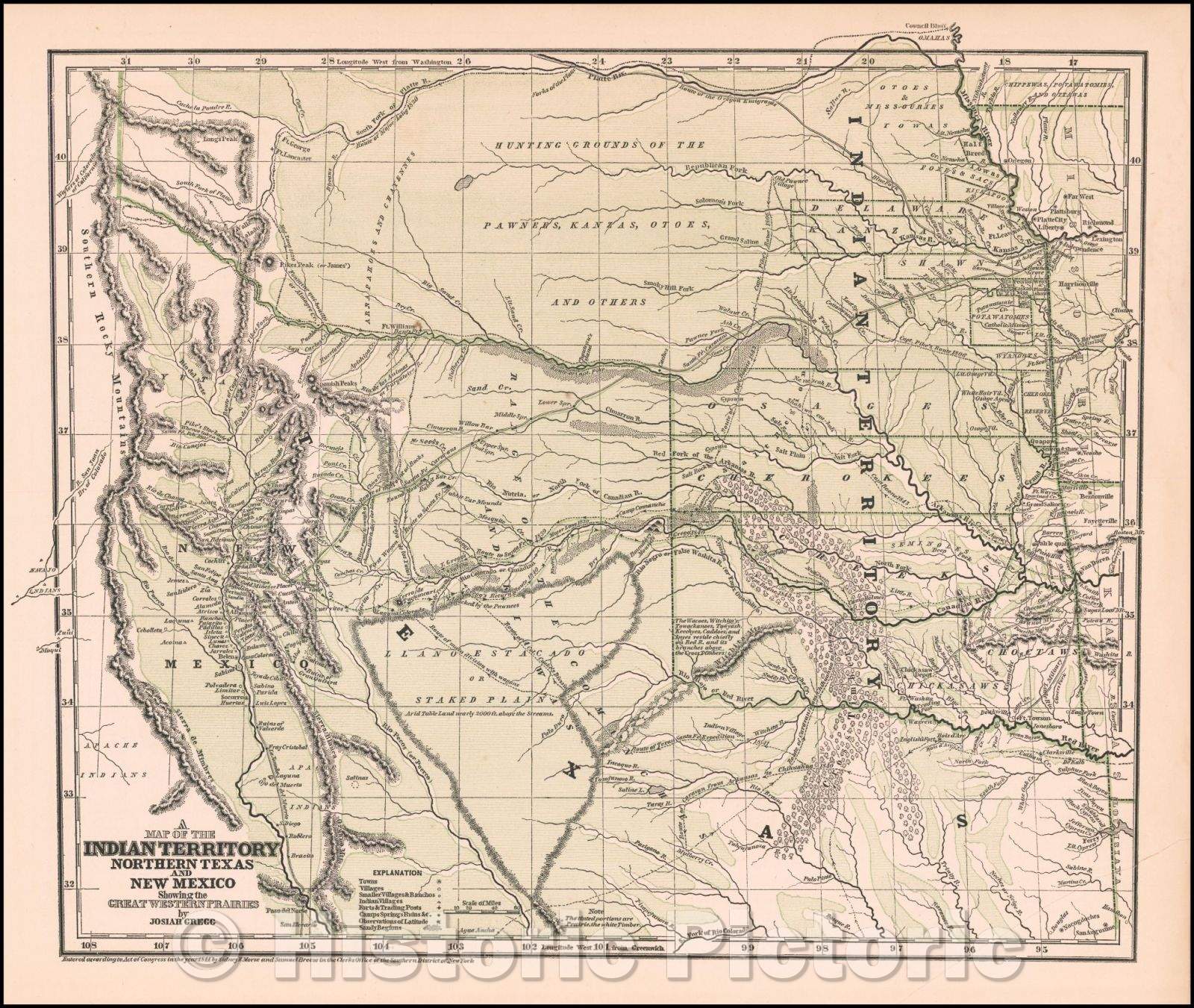 Historic Map - Indian Territory, Northern Texas And New Mexico Showing the Great Western Prairies, 1844, Josiah Gregg v3