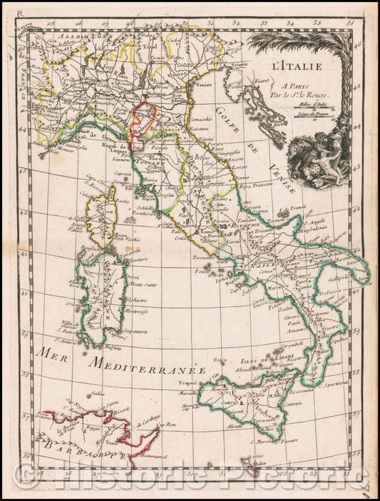 Historic Map - L'Italie, 1746, George Louis Le Rouge - Vintage Wall Art