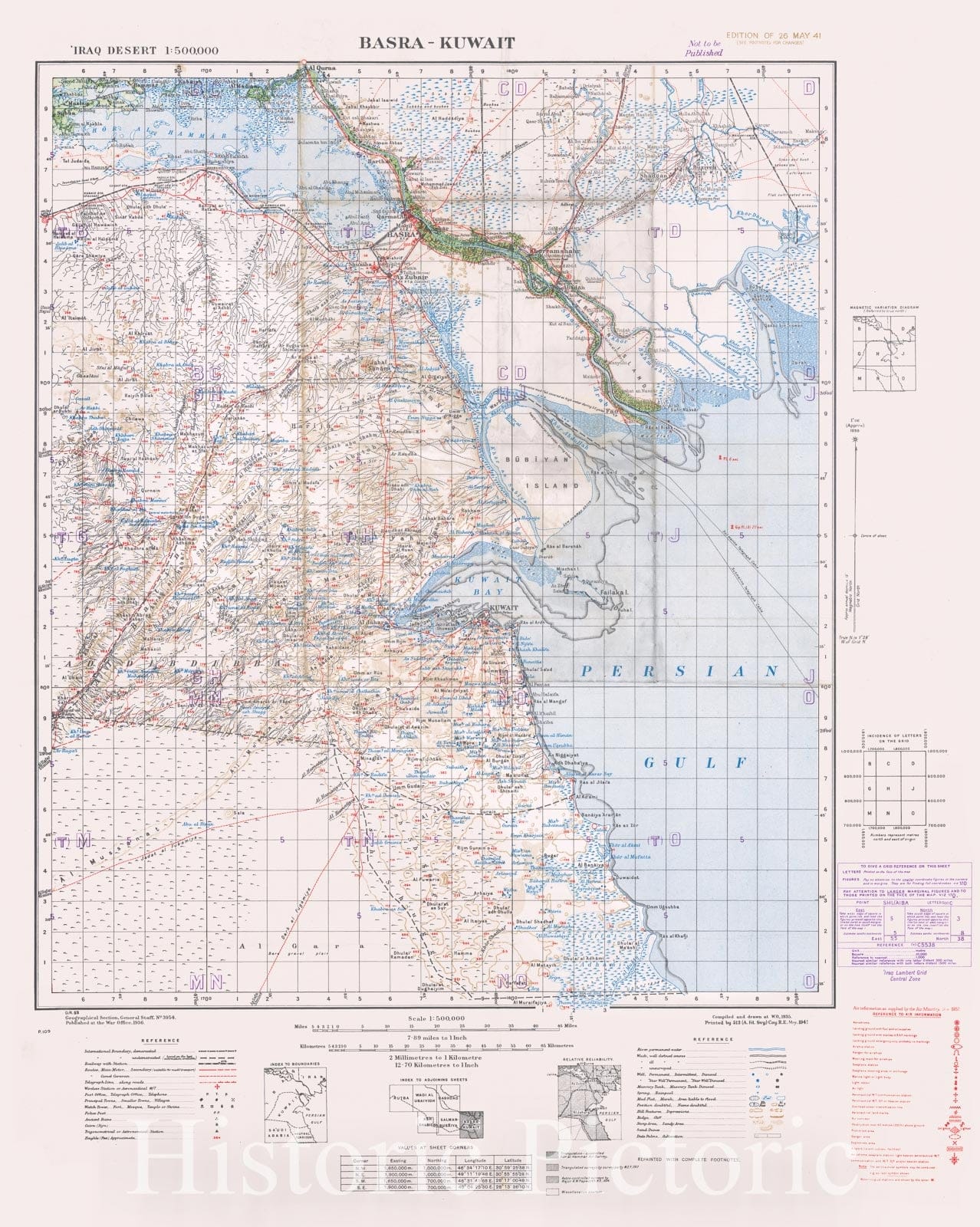 Historic Map - Basra-Kuwait (Edition of 26 May 41), 1936, Geographical Section, War Office (UK) - Vintage Wall Art