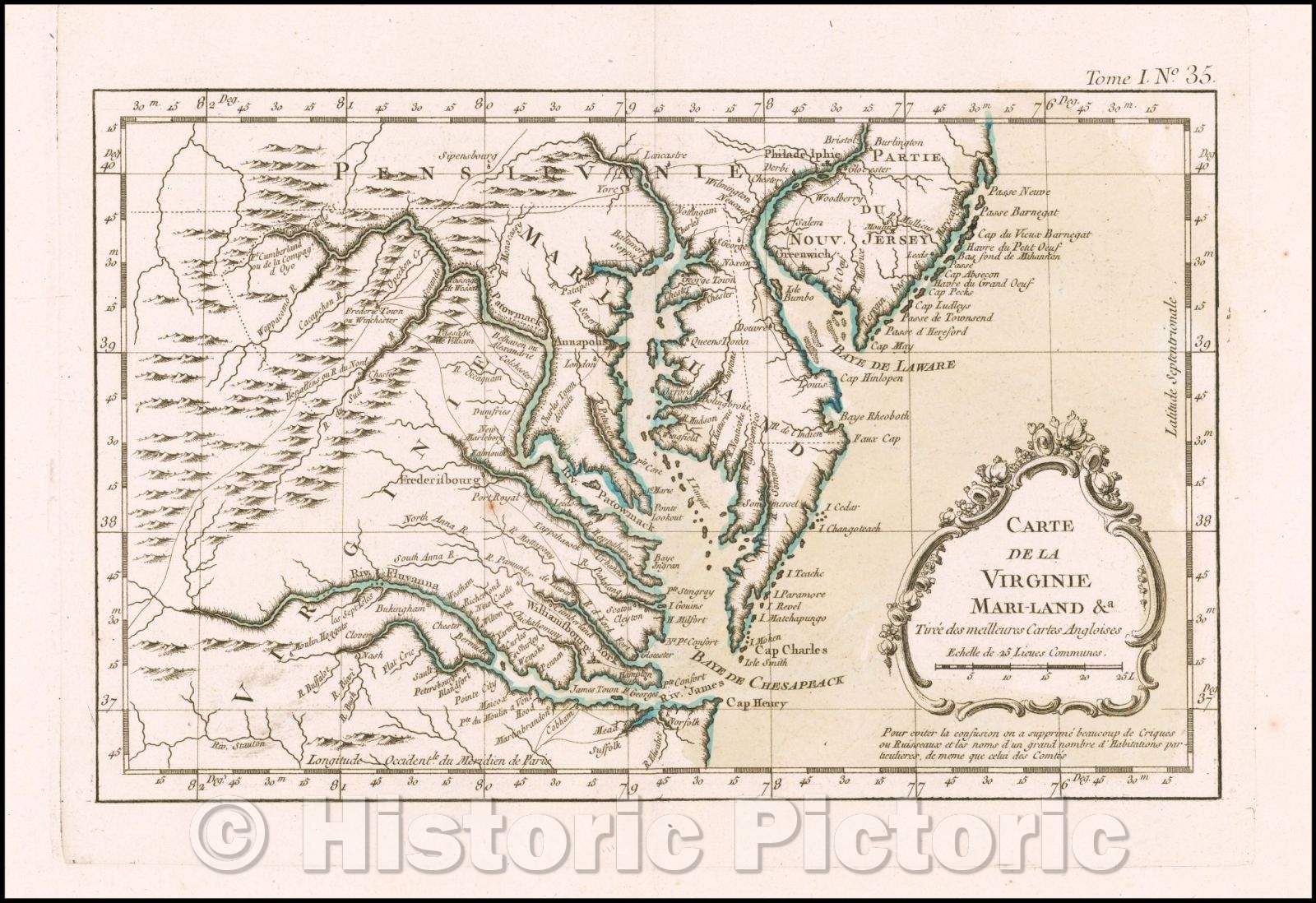 Historic Map - Carte De la Virginie, Mari-land, Tiree des meilleures Cartes Angloises/French and Indian War Map of the Chesapeake Region, 1764 - Vintage Wall Art