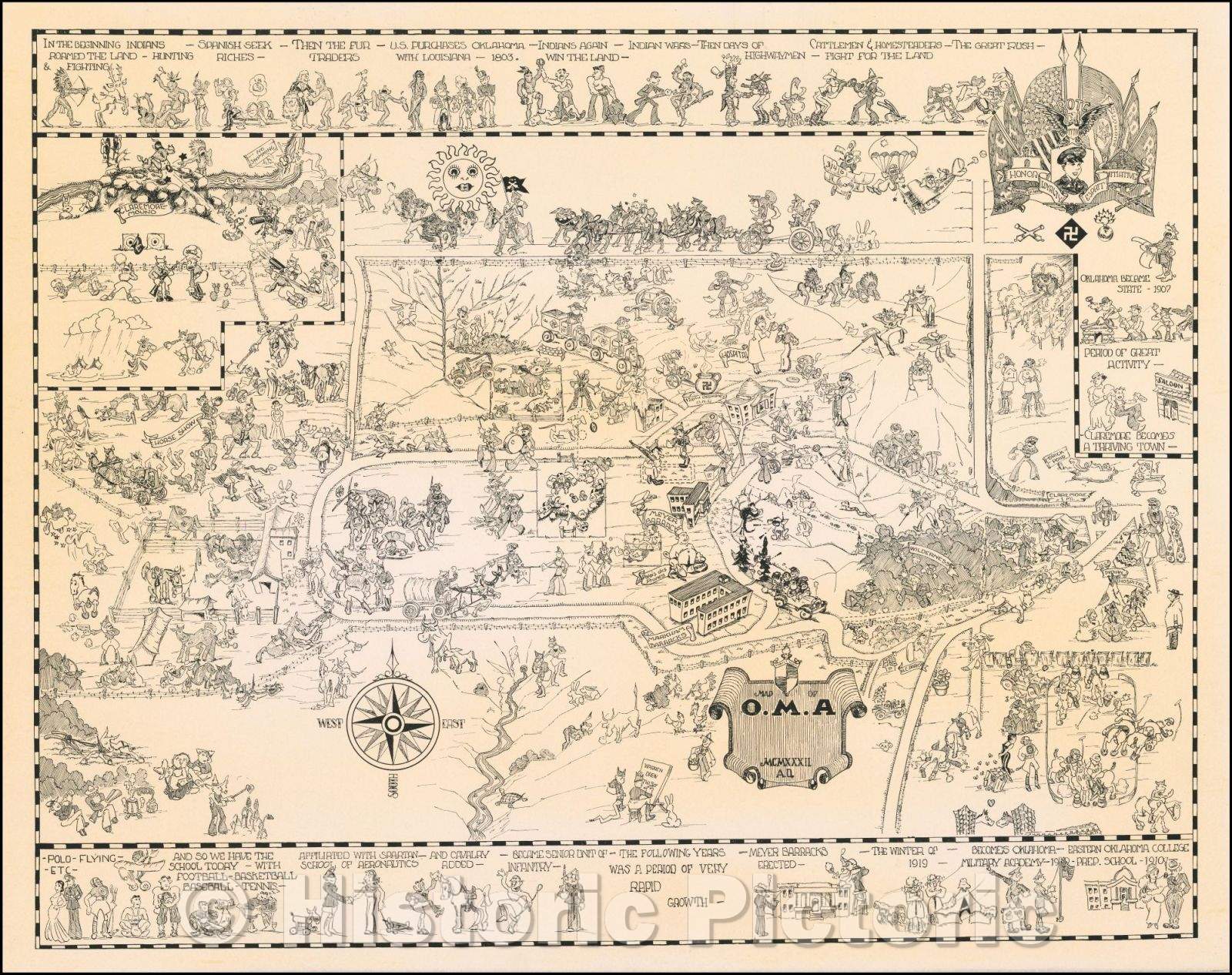 Historic Map - Map of O. M. A. MXCMXXXII A.D. (Oklahoma Military Academy), 1932, Anonymous - Vintage Wall Art