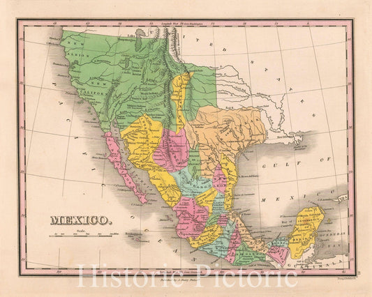 Mexico - Austin's Settlement, 1830 Historical Map Print