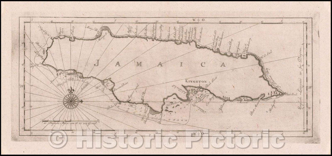 Historic Map - Jamaica, 1779, Gerard Hulst Van Keulen - Vintage Wall Art