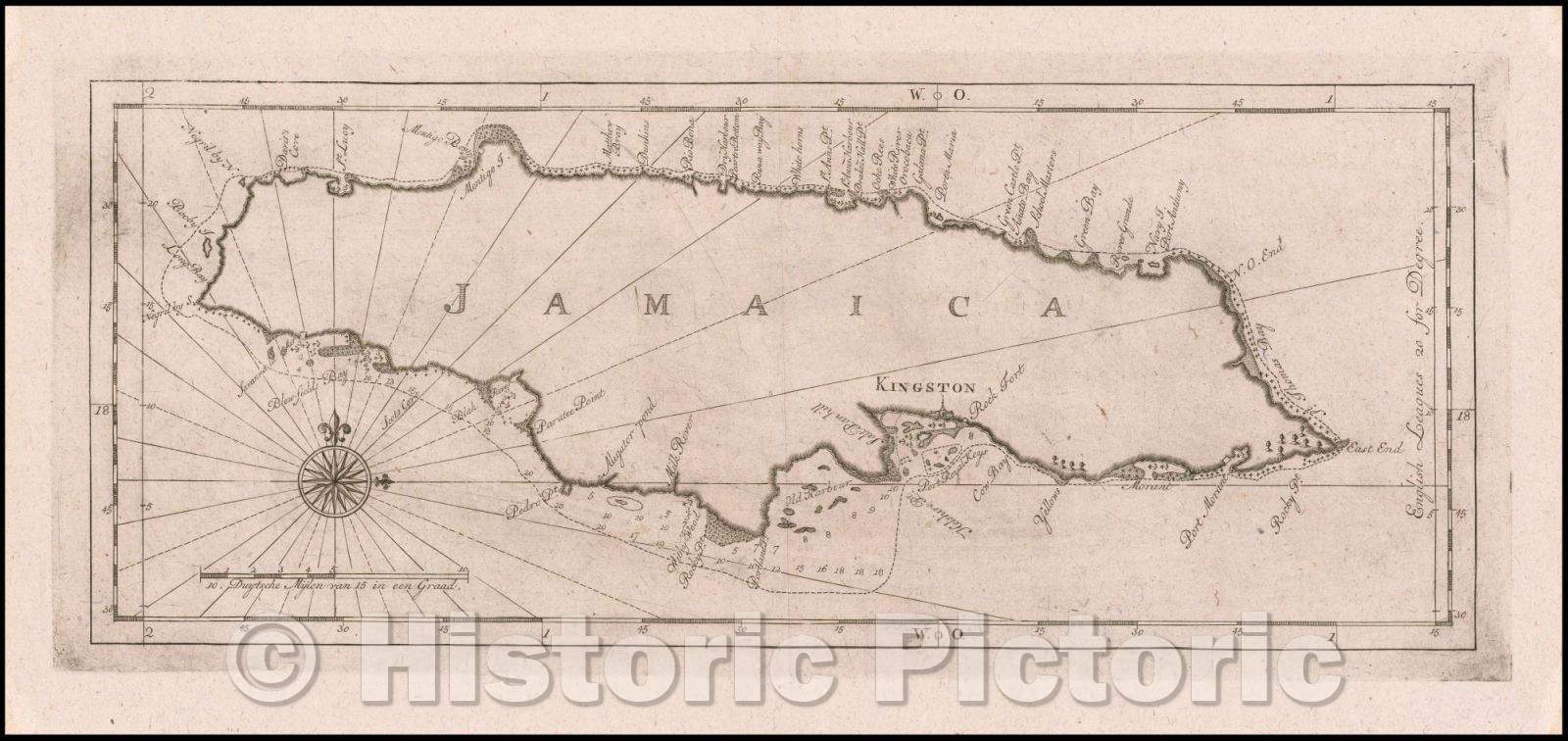 Historic Map - Jamaica, 1779, Gerard Hulst Van Keulen - Vintage Wall Art