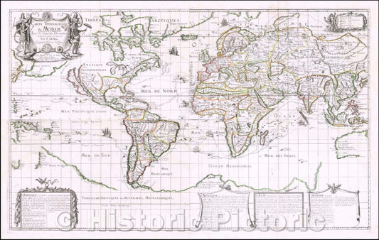 Historic Map - Carte Universelle du Monde vulgairement dite la Mappemonde Avec de Nouvell :: Universal World vulgarly called the Globe With New Observations, 1684 - Vintage Wall Art
