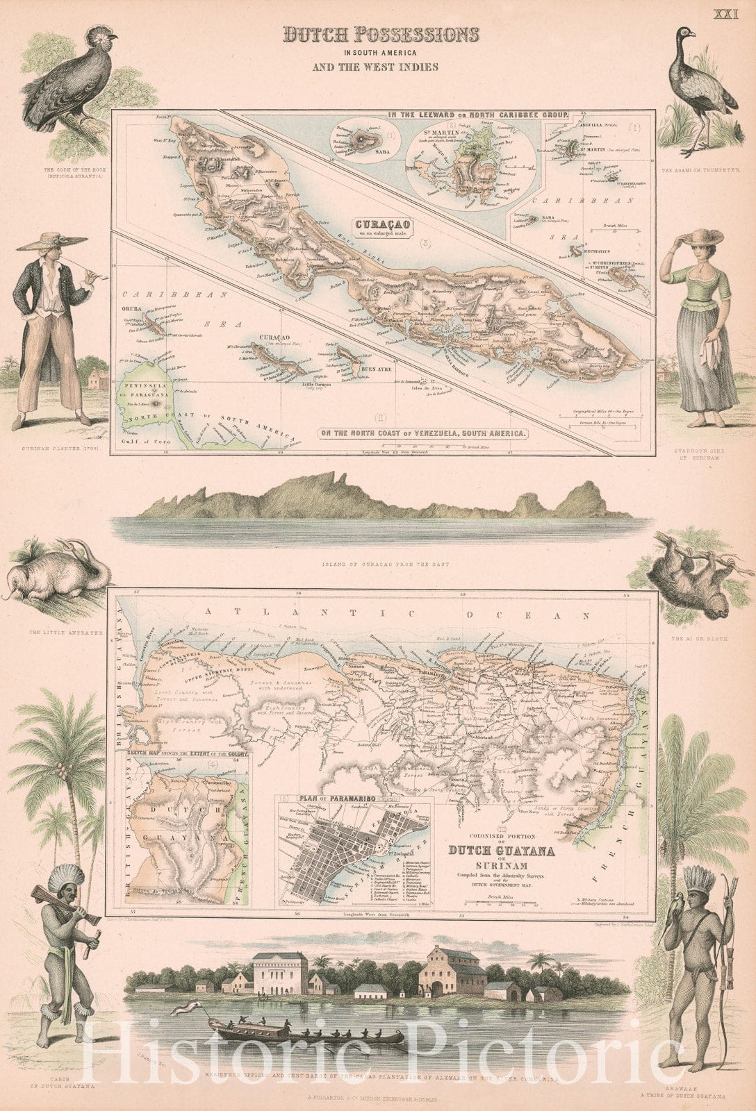 Historic Map - Curacao, Leeward Islands, Guyana, Dutch Possessions in South America and The West Indies, 1865, Archibald Fullarton & Co. - Vintage Wall Art