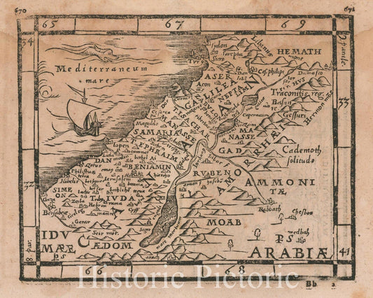 Historic Map - Holy Land andCyprus, 1561, Johann Honter - Vintage Wall Art
