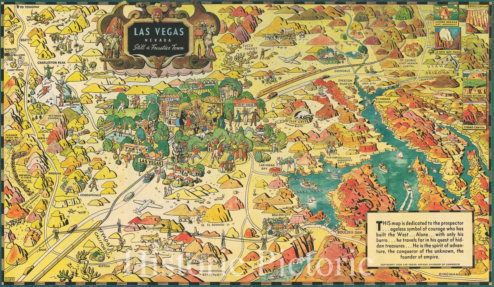 Historic Map - Las Vegas Nevada Still a Frontier Town, 1939, Raymond Winters - Vintage Wall Art