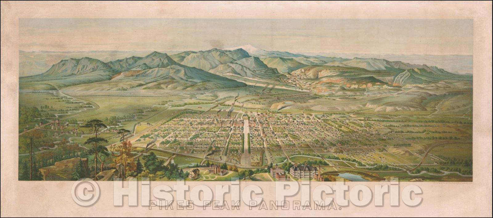 Historic Map - Pikes Peak Panorama, 1890, Henry Wellge - Vintage Wall Art