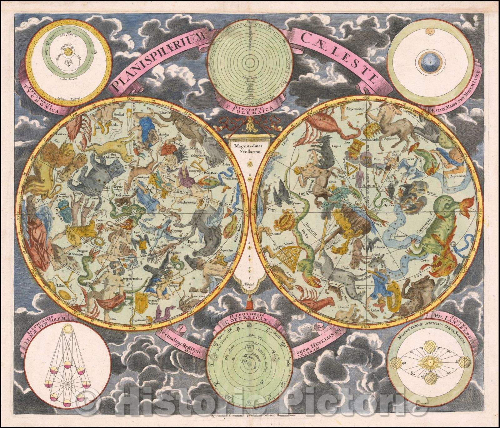 Historic Map - Planispherium Caeleste/Map of the Celestial Hemisphere by G.C. Eimmart, published in Nuremberg, 1710, Georg Christoph Eimmart - Vintage Wall Art