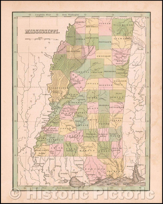 Historic Map - Mississippi, 1835, Thomas Gamaliel Bradford v2