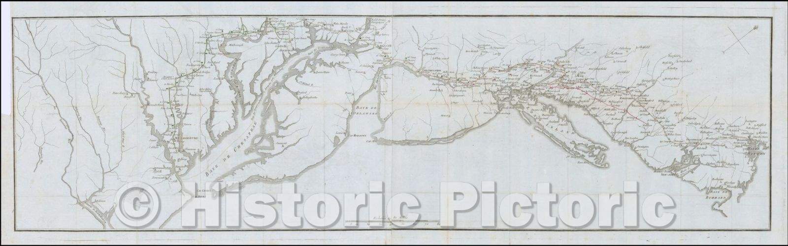 Historic Map - Rochambeau's March from Boston to Yorktown, 1787, Henri Soules v2