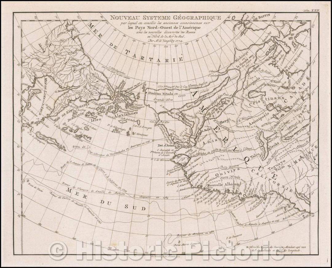 Historic Map - Nouveau Systeme Geographique par lequel on concilie les anciennes connoissances sur les Pays nord-ouest de l'Amerique avec les nouvelles decouvertes, 1774 - Vintage Wall Art