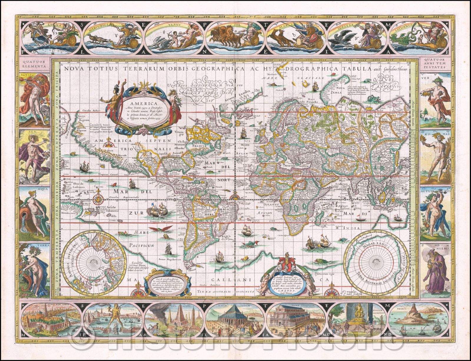 Historic Map - Nova Totius Terrarum Orbis Geographica ac Hydrographica Tabula Auctore Joanne Blaeu :: Blaeu Nova Totius Terrarum Orbis Geographica, 1630 - Vintage Wall Art