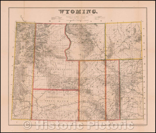 Historic Map - Wyoming, 1883, G.L. Holt - Vintage Wall Art