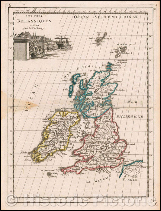 Historic Map - Les Isles Britanniques, 1746, George Louis Le Rouge - Vintage Wall Art