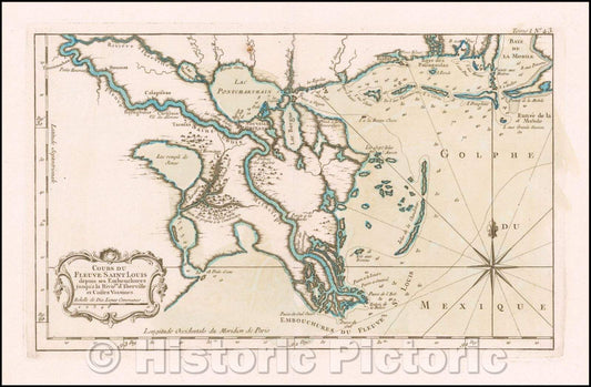 Historic Map - Cours Du Fleuve Saint Louis depuis ses Embouchures/Cours Du Fleuve Saint Louis since his mouthpieces, 1764, Jacques Nicolas Bellin - Vintage Wall Art