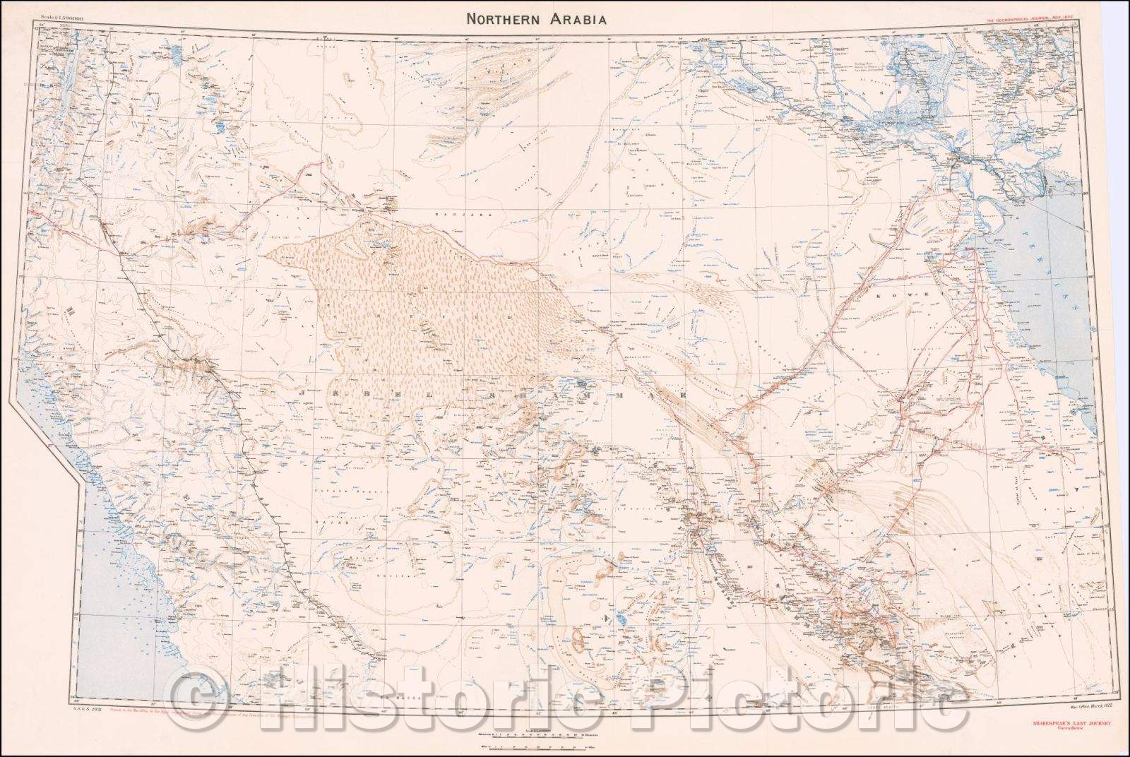 Historic Map - Northern Arabia, 1922, Royal Geographical Society - Vintage Wall Art
