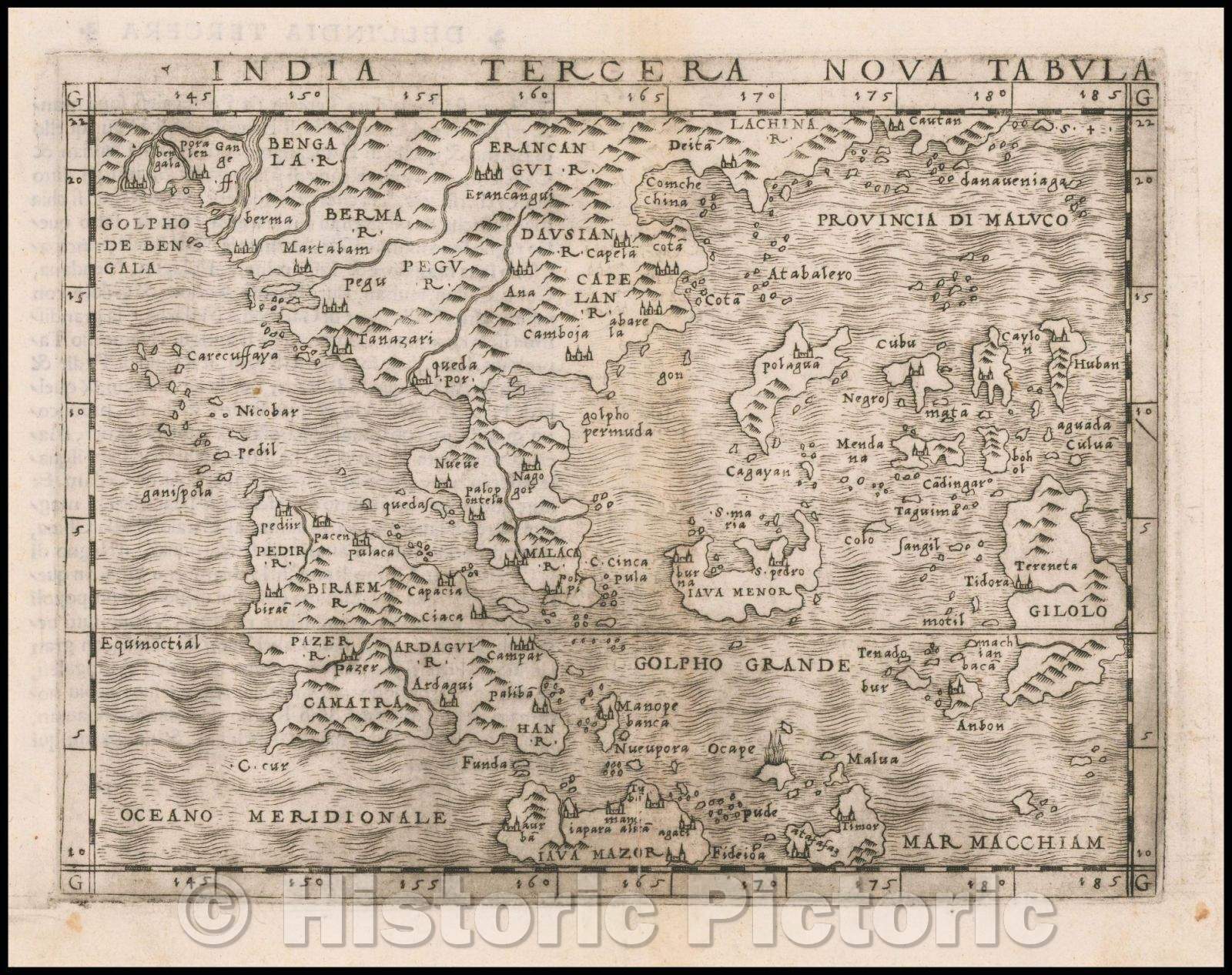 Historic Map - India Tercera Nova Tabula/India Third New Tabula, 1548, Giacomo Gastaldi - Vintage Wall Art