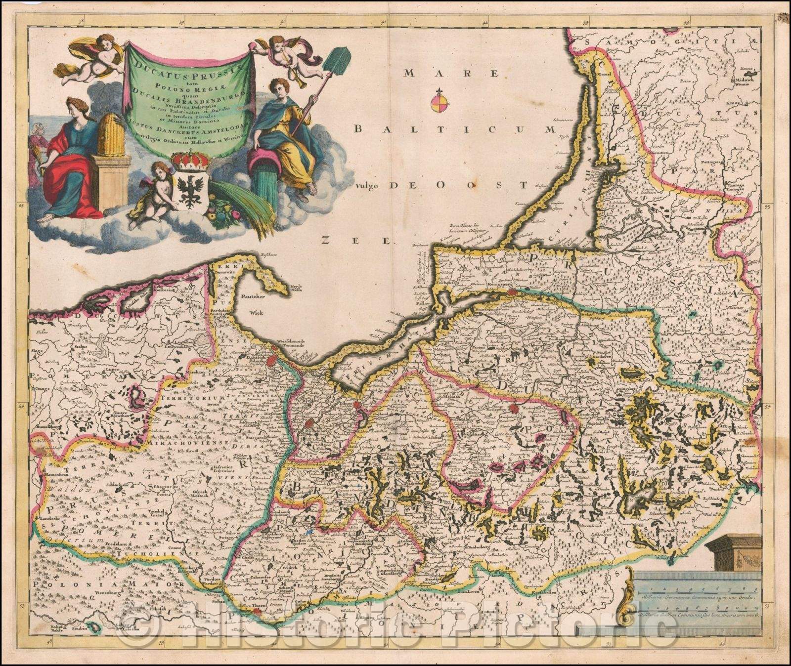 Historic Map - Ducatus Prussiae tam Polono Regiae quam Ducalis Brandenburgo Novissima Des, 1695 - Vintage Wall Art