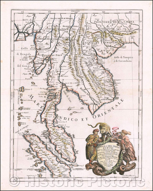 Historic Map - Penisola Dell India di la dal Gange Diusa ne i Regni, che in essasi contengono et accresciuta di varie notizie, 1683 v2