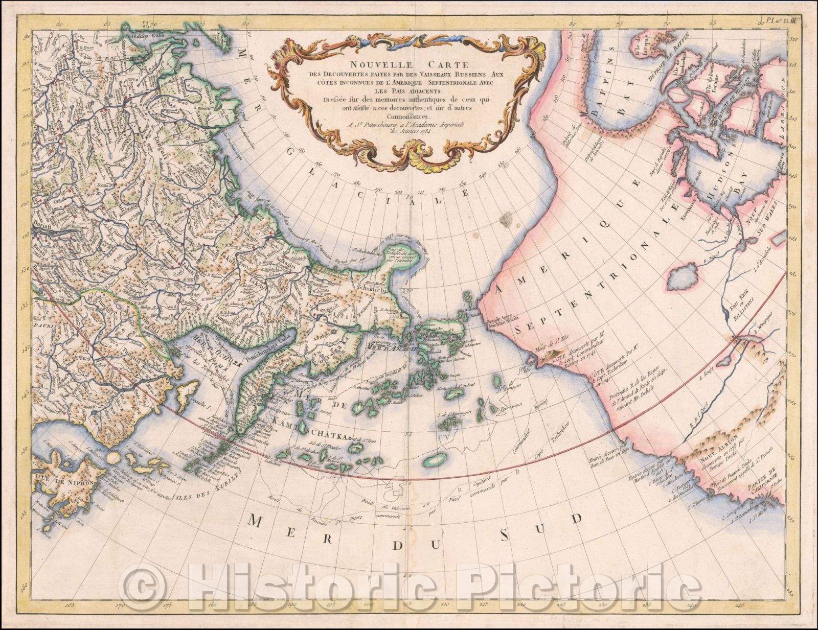 Historic Map - Nouvelle Carte Des Decouvertes Faites par Des Vaisseux Russiens Aux Cotes Inconnues De L'Amerique Septentrionale, 1784, Paolo Santini - Vintage Wall Art