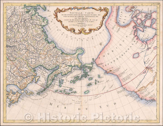 Historic Map - Nouvelle Carte Des Decouvertes Faites par Des Vaisseux Russiens Aux Cotes Inconnues De L'Amerique Septentrionale, 1784, Paolo Santini - Vintage Wall Art