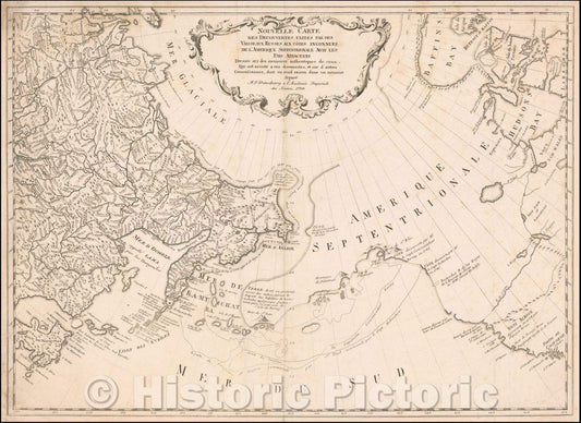 Historic Map - Nouvelle Carte Des Decouvertes Faites par Des Vaisseaux Russiens Aux Cotes Inconnues De L'Amerique Septentrionale Avec Les Pais Adiacents, 1754 - Vintage Wall Art