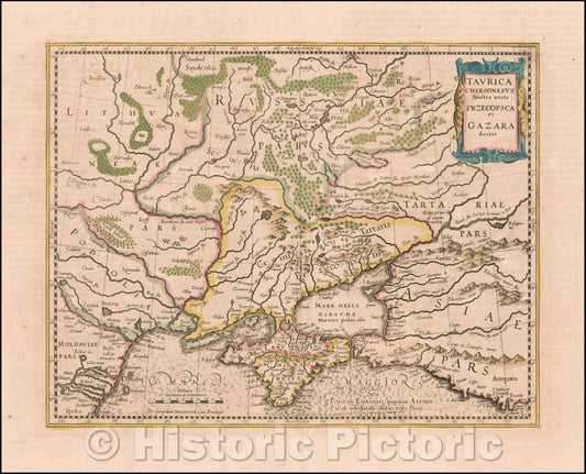 Historic Map - Taurica Chersonesus. Nostra aetate Przecopsca, at Gazara dicitur, 1620, Jodocus Hondius - Vintage Wall Art