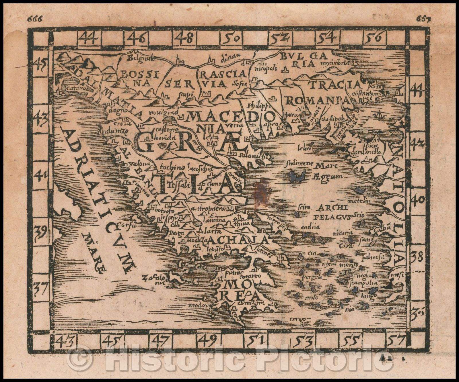 Historic Map - Greece and Eoboea, 1561, Johann Honter - Vintage Wall Art