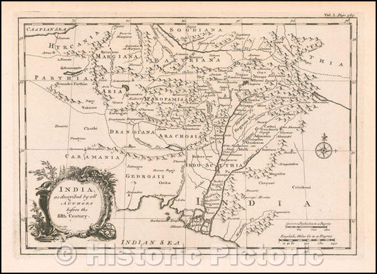 Historic Map - India, as described, 1744, Emanuel Bowen - Vintage Wall Art