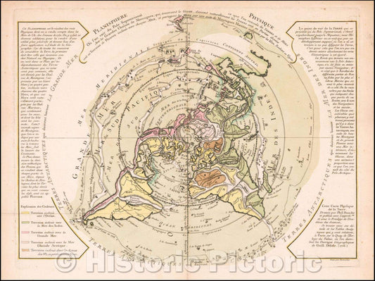Historic Map - Planisphere Physique ou l'on voit du Pole Septentrional ce que l'on connoit de Terres et de Mers Avec les Grandges Chaines de Montagnes, 1756 v2