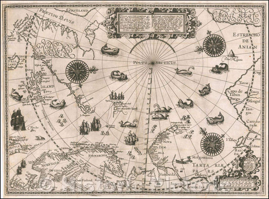Historic Map - Deliniatio Cartae Trium Navigationum per Batavos, ad Septentrionalem Plagam, Norvegiae, Moscoviae, et Novae Semblae, 1598, Willem Barentsz - Vintage Wall Art