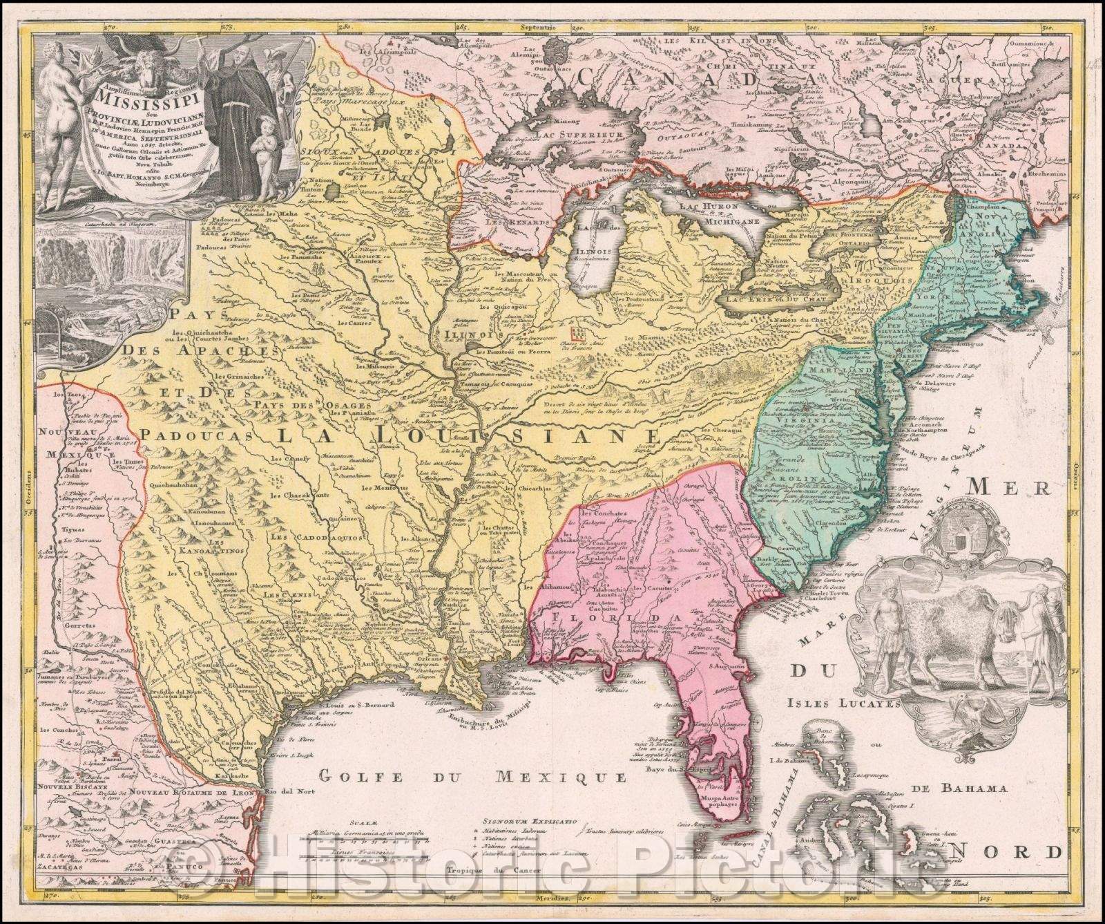 Historic Map - Amplissimae Regionis Mississipi Seu Provinciae Ludovicianae A R.P. Ludovico Hennepin Francisc Miss In America Septentrionali Anno, 1720 v11