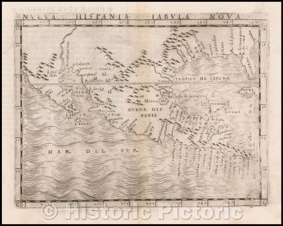Historic Map - Nueva Hispania Tabula Nova/Map of Texas, Mexico,?and the Southwest, 1548, Giacomo Gastaldi - Vintage Wall Art