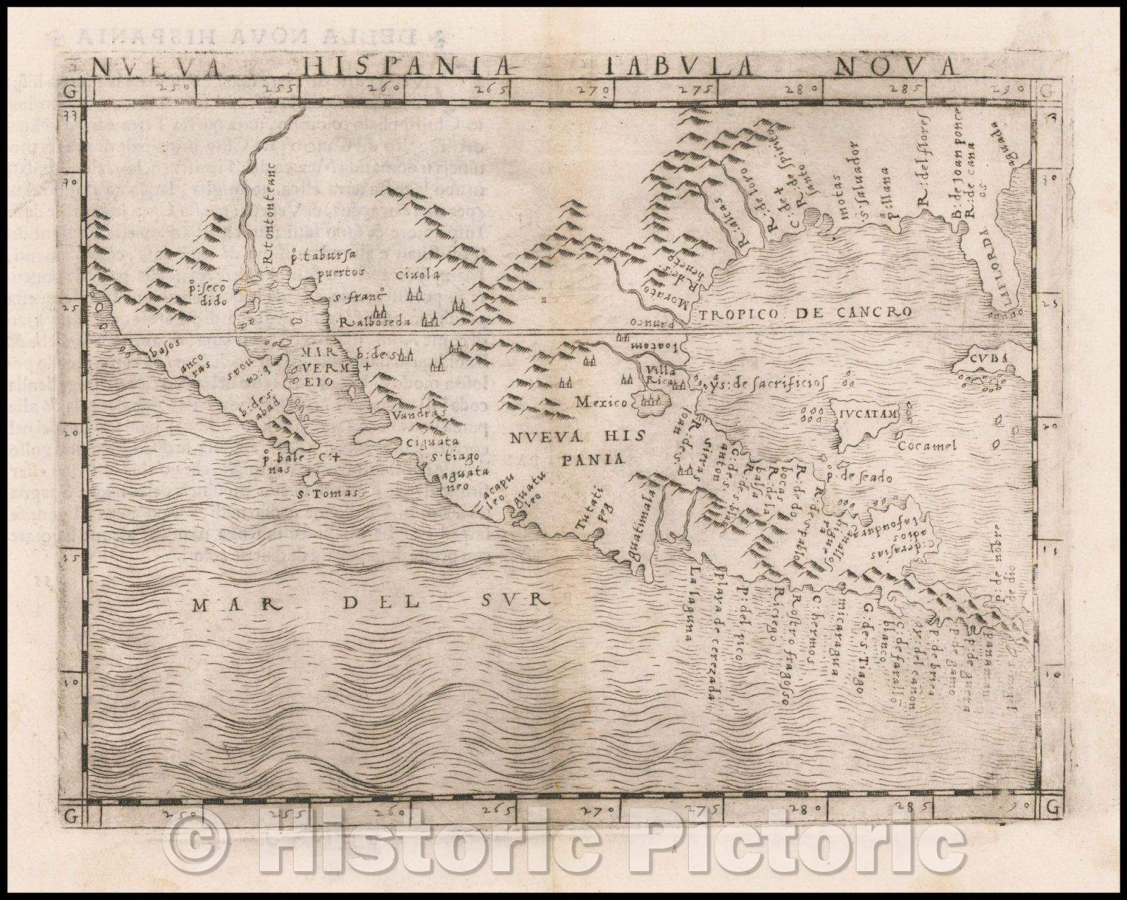 Historic Map - Nueva Hispania Tabula Nova/Map of Texas, Mexico,?and the Southwest, 1548, Giacomo Gastaldi - Vintage Wall Art