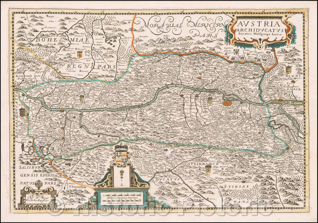 Historic Map - Austria Archiducatus Auctore Wolfgango Lazio, 1644, Nicolas Berey - Vintage Wall Art