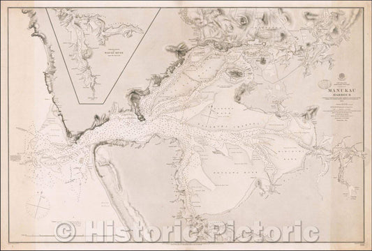 Historic Map - Manukau Harbour Surveyed, 1860, British Admiralty - Vintage Wall Art