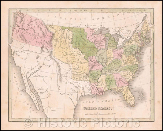 Historic Map - United States, 1835, Thomas Gamaliel Bradford - Vintage Wall Art