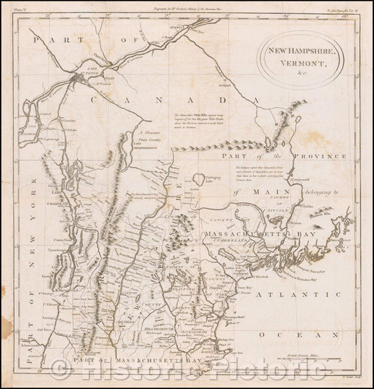 Historic Map - New Hampshire, Vermont, [includes Part of the Province of Main and Massachusetts Bay], 1788, William Gordon - Vintage Wall Art