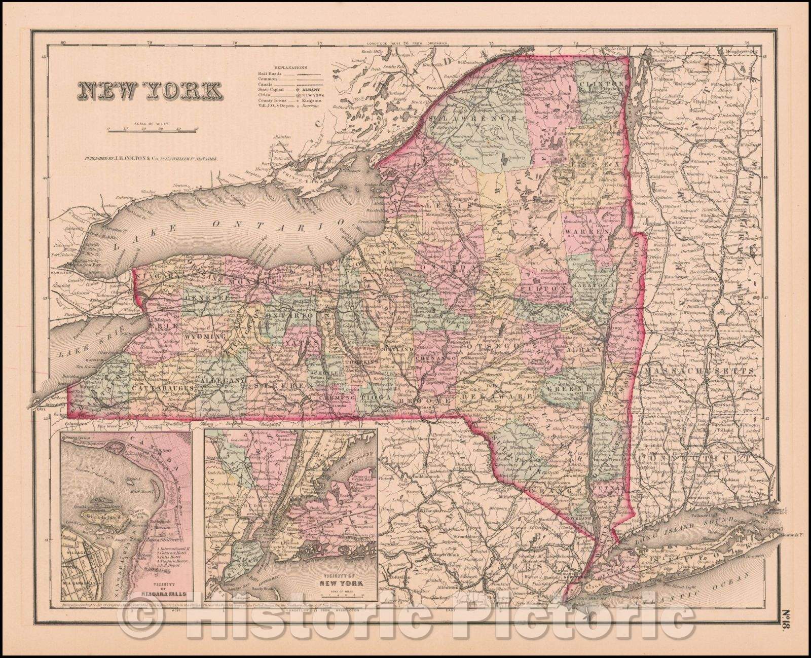 Historic Map - New York, 1857, Joseph Hutchins Colton - Vintage Wall Art