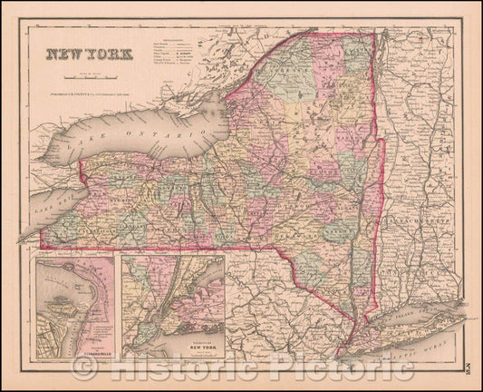 Historic Map - New York, 1857, Joseph Hutchins Colton - Vintage Wall Art